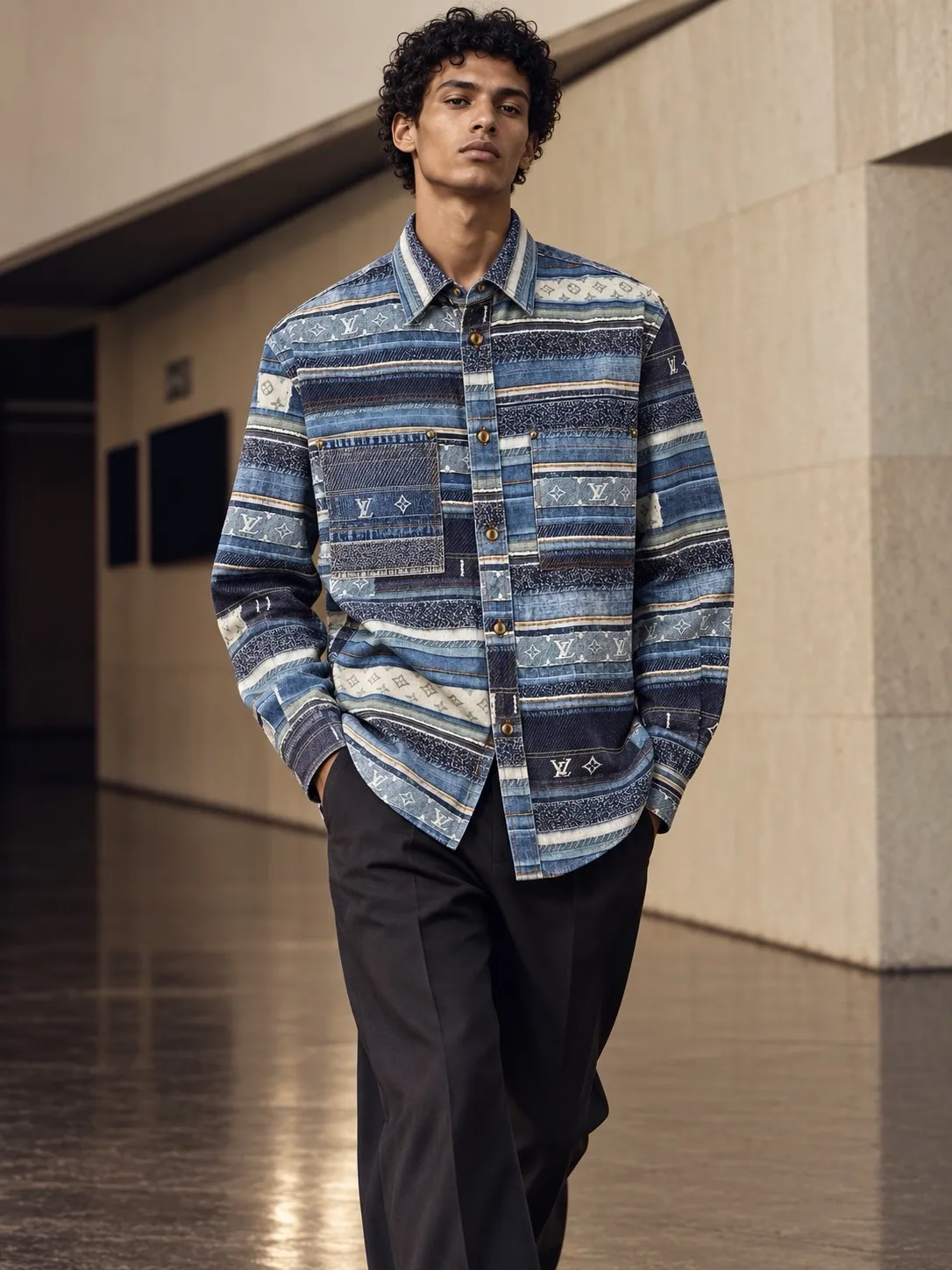 Louis Vuitton/Louis Vuitton jacquard striped denim shirt